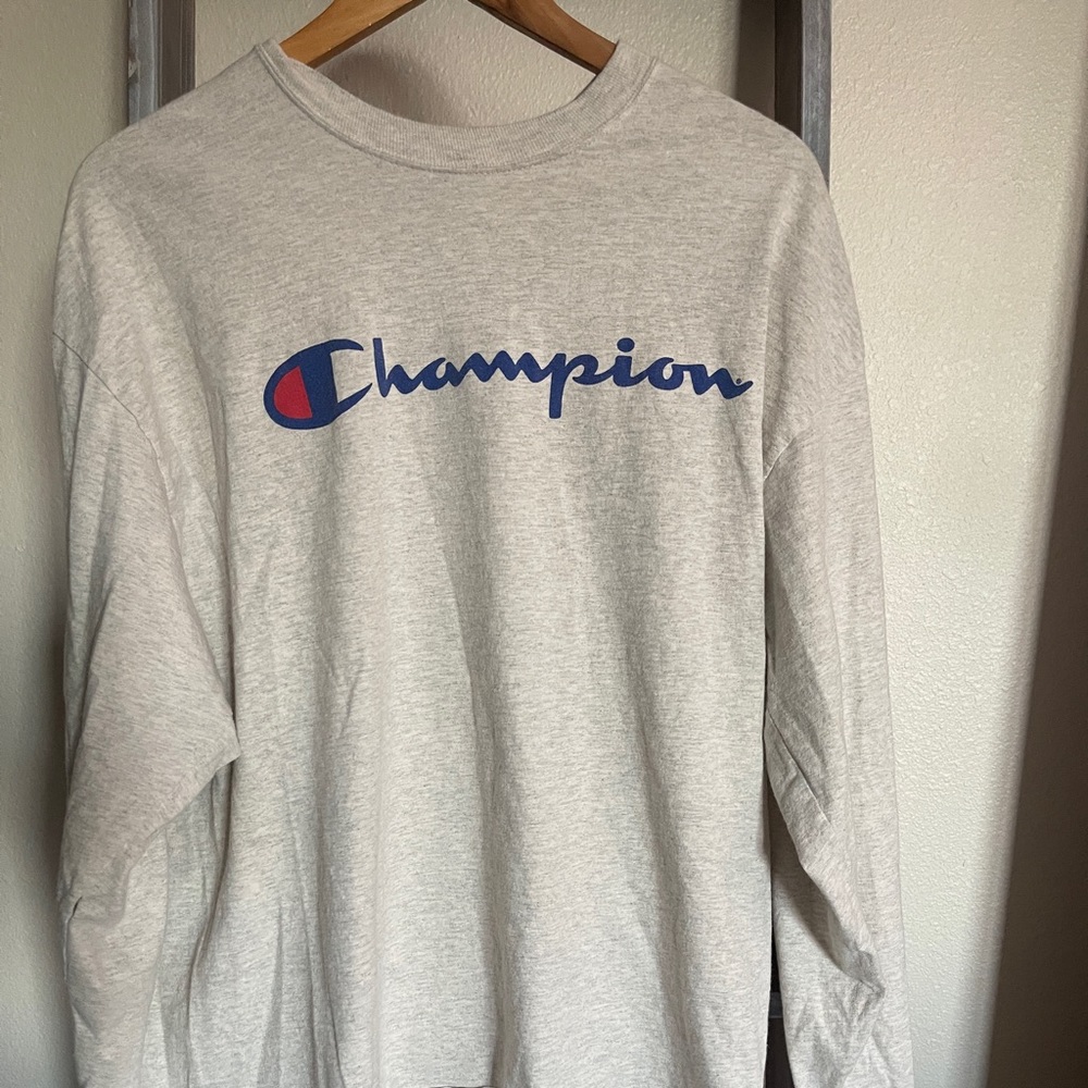 Champion Script Logo Long Sleeve T-Shirt | XL | Oatmeal Color